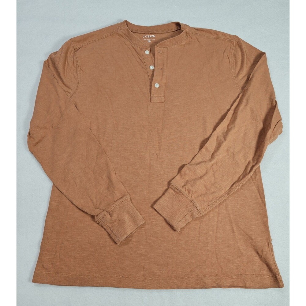 J.Crew Men's Henley Shirt Medium Burnt Orange Long Sleeve Cotton Casual Top